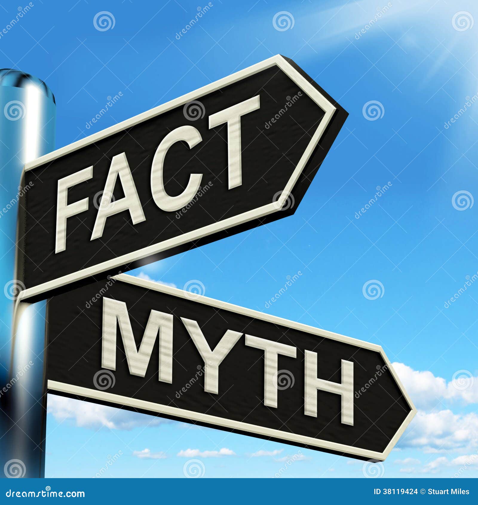 Fact Myth Signpost Means Correct or Incorrect Information Stock