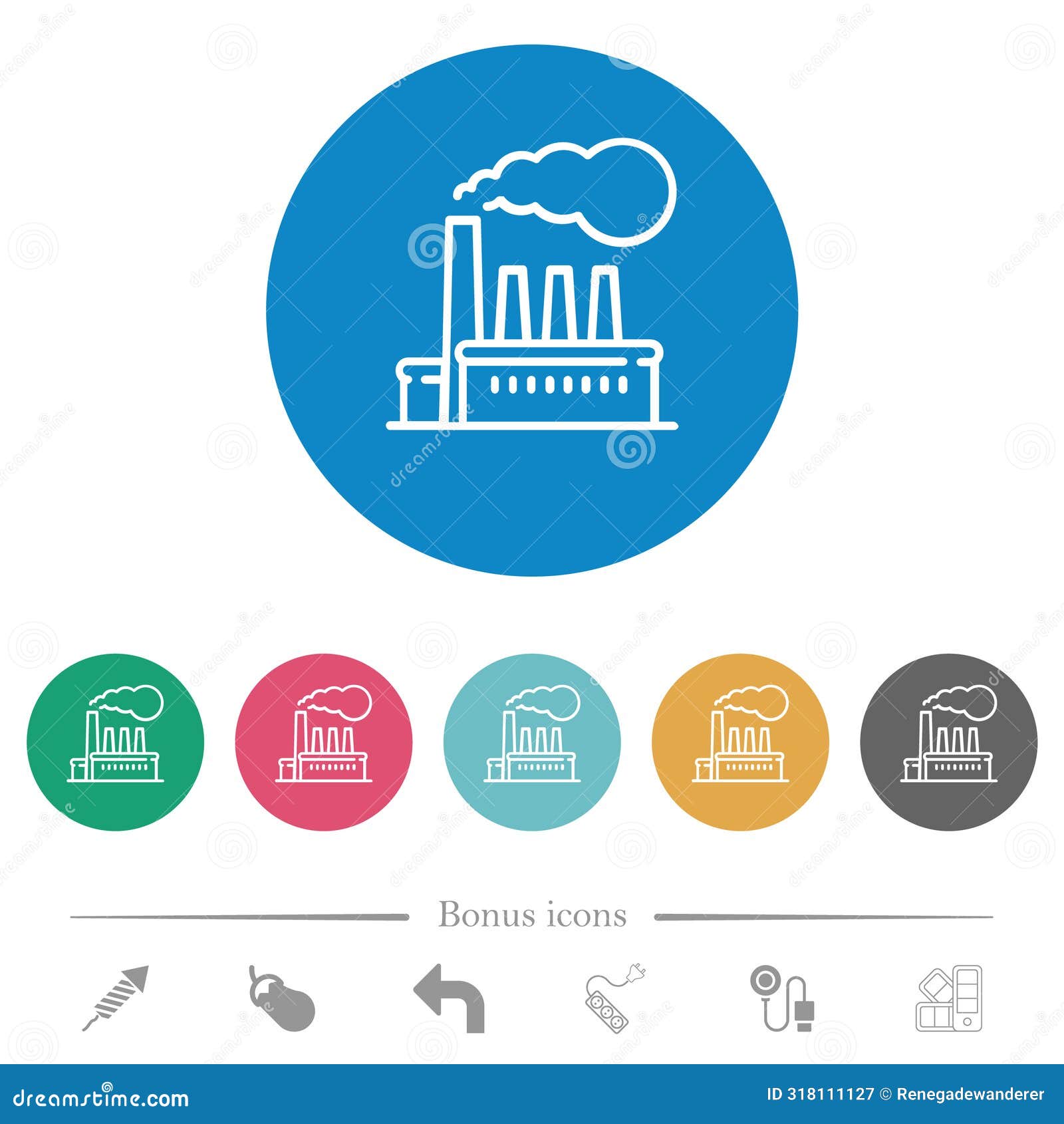 factory building outline flat round icons