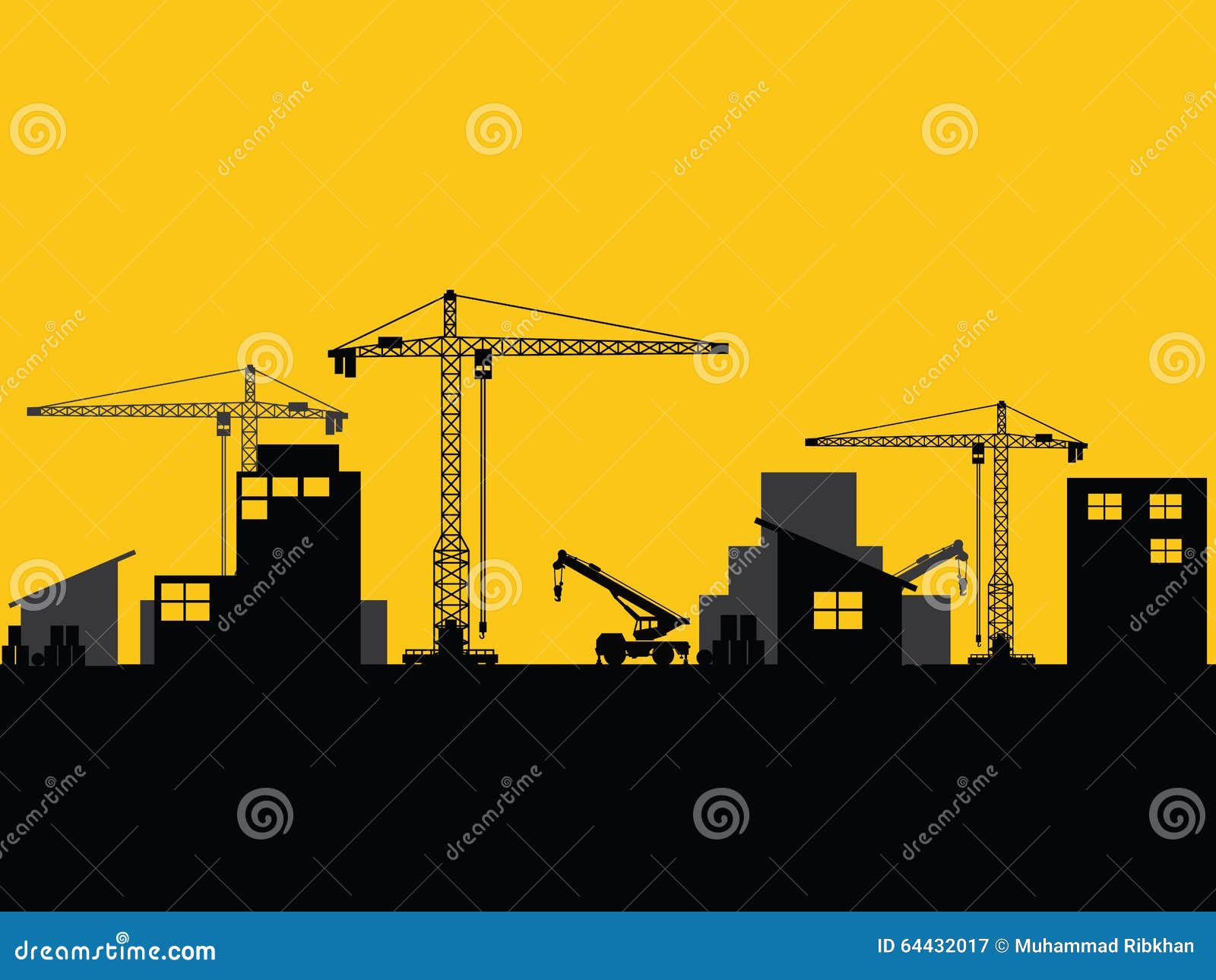 factory construction site mobile cranes city silhouette