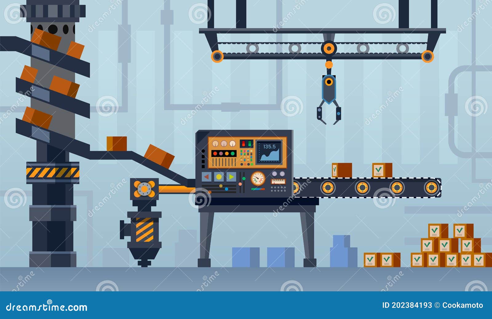 Factory Conveyor Line, Machine Belt, Box Assembly Stock Vector - Illustration of factory, automated: 202384193 Factory Conveyor Line, Machine Belt, Box Assembly Stock Vector - Illustration of factory, automated: 202384193
