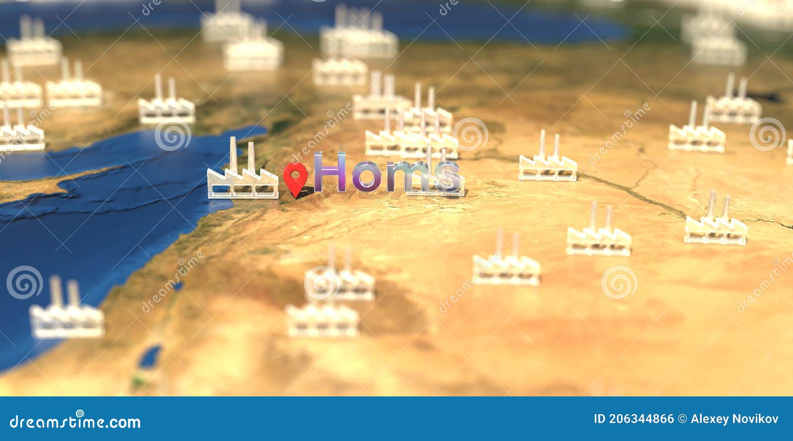 Factory Icons Near Homs City Map Industrial Production Related D Rendering Factory Icons City Map D 206344866 