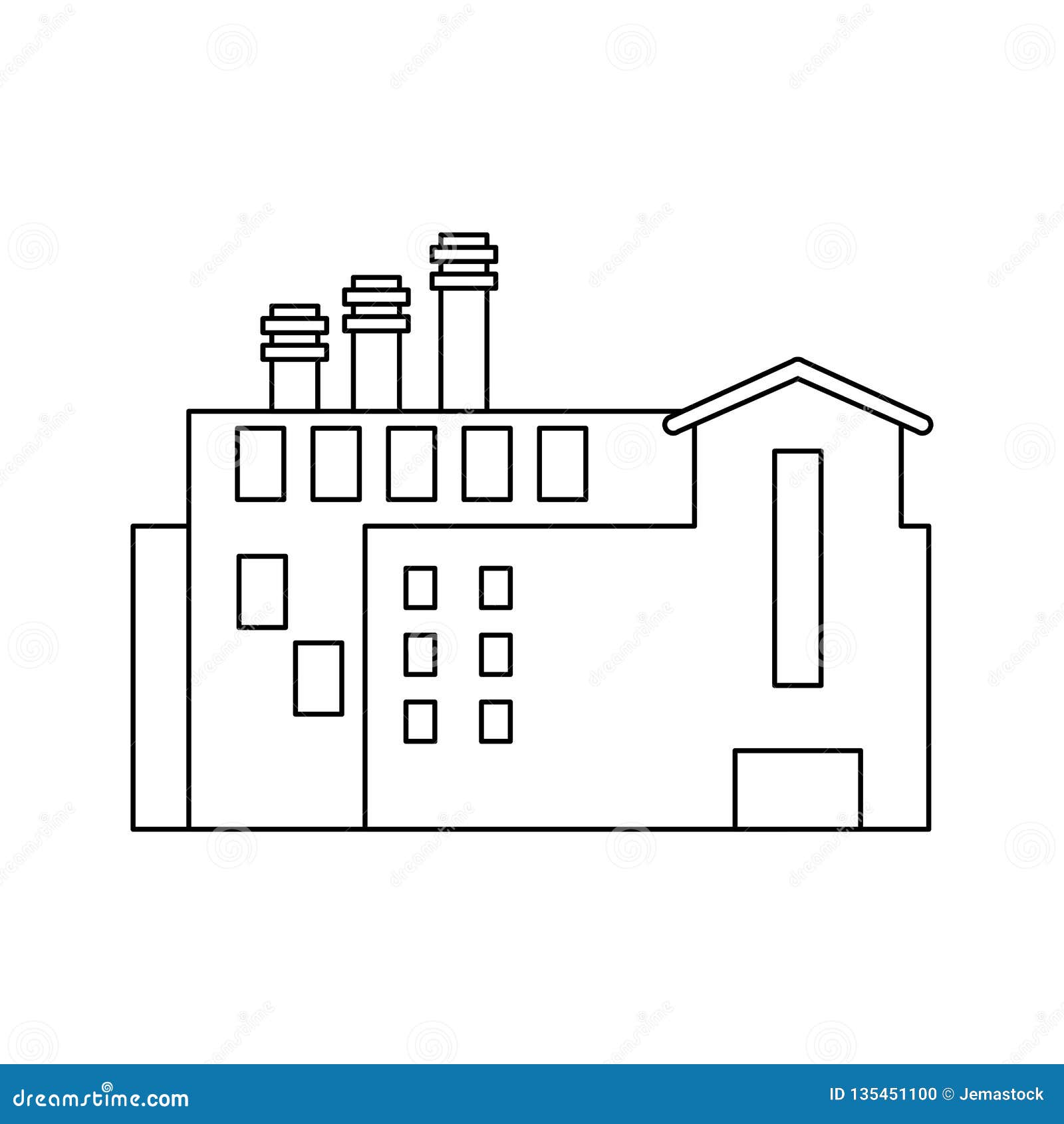 Factory Industry Building Isolated Black and White Stock Vector -  Illustration of power, electricity: 135451100
