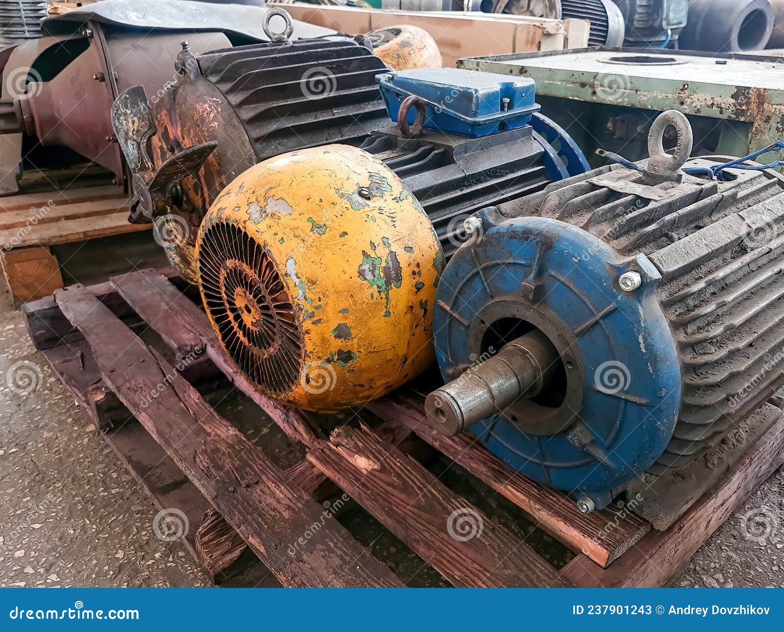 At the Factory, Old Working Electric Motors are on Planks Stock Image Image of industry