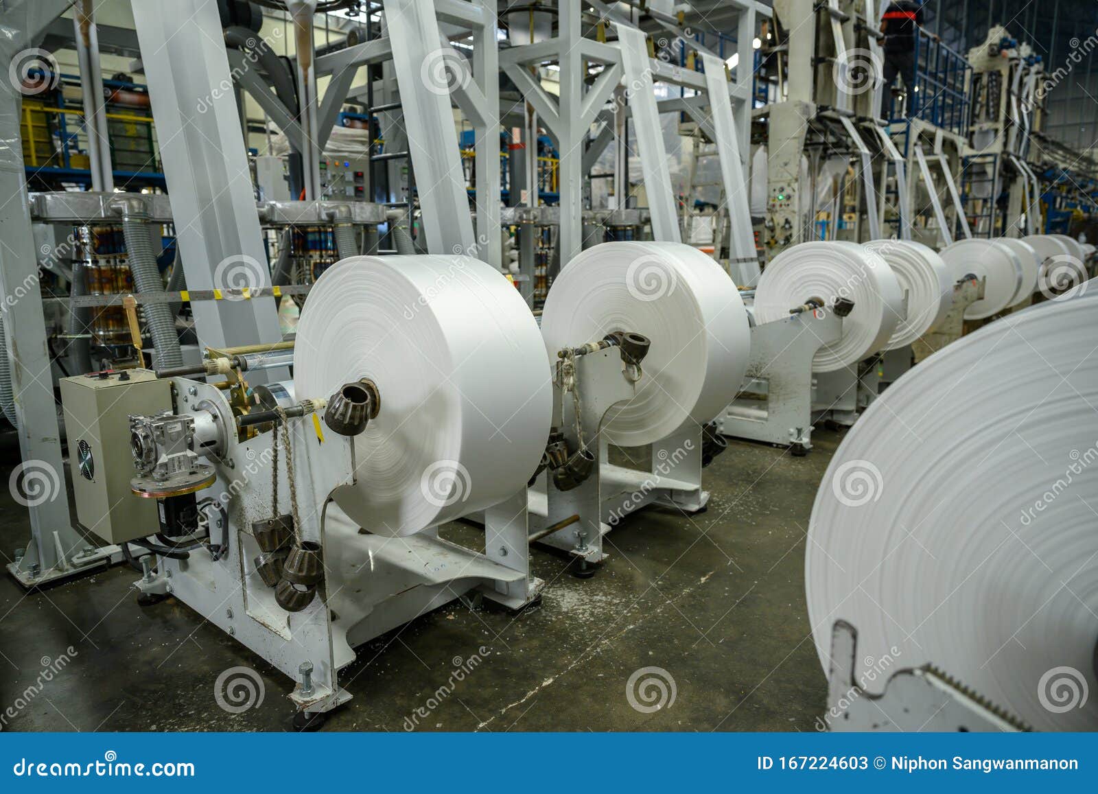 Factory and Plastic Film Making Machine To Produce Shopping Bags Stock