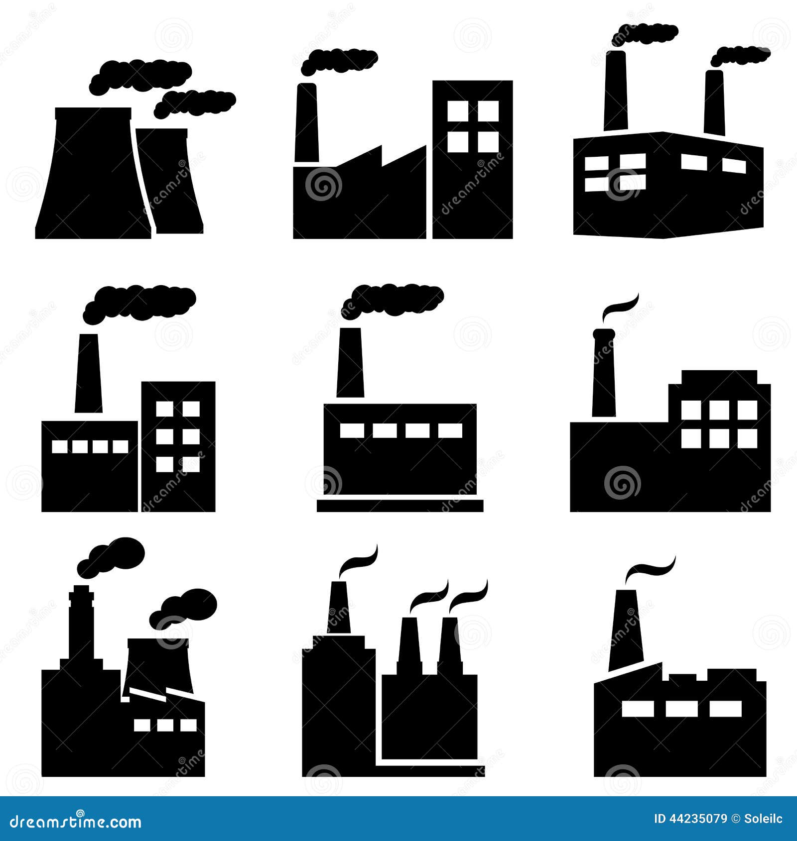 factory, power plant industrial icons