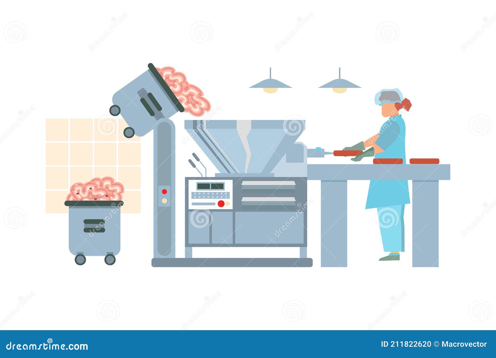 Sausage Factory Isometric Flowchart Cartoon Vector