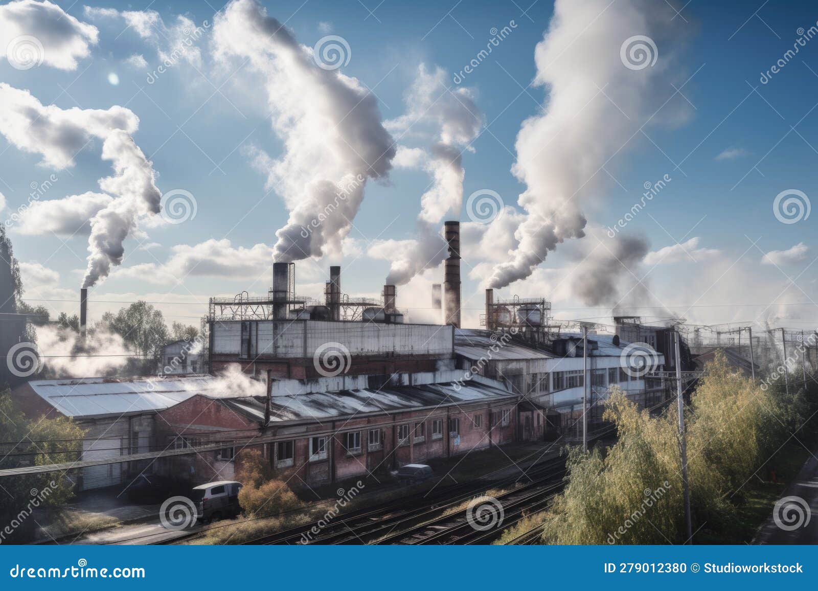 Factory, with Smoke and Exhaust Fumes Rising from the Chimneys Stock ...
