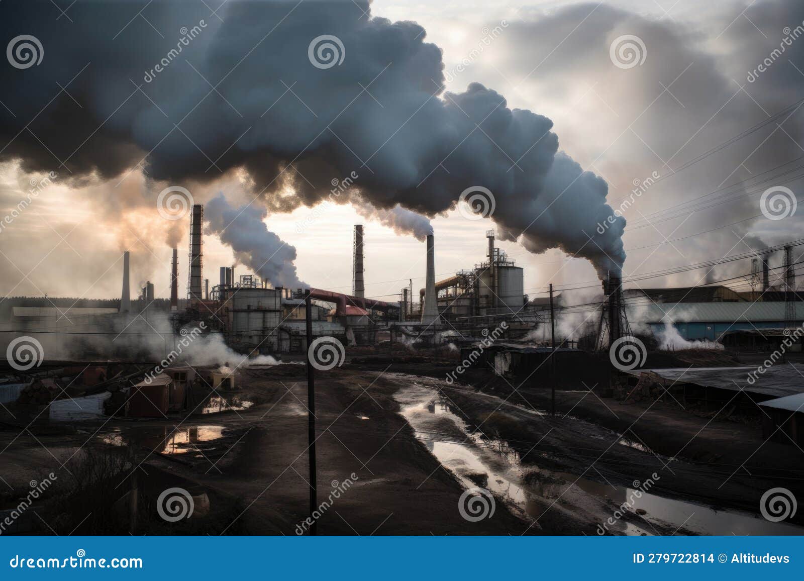 A Factory, with Smoke and Toxic Fumes Billowing from Its Chimneys Stock ...