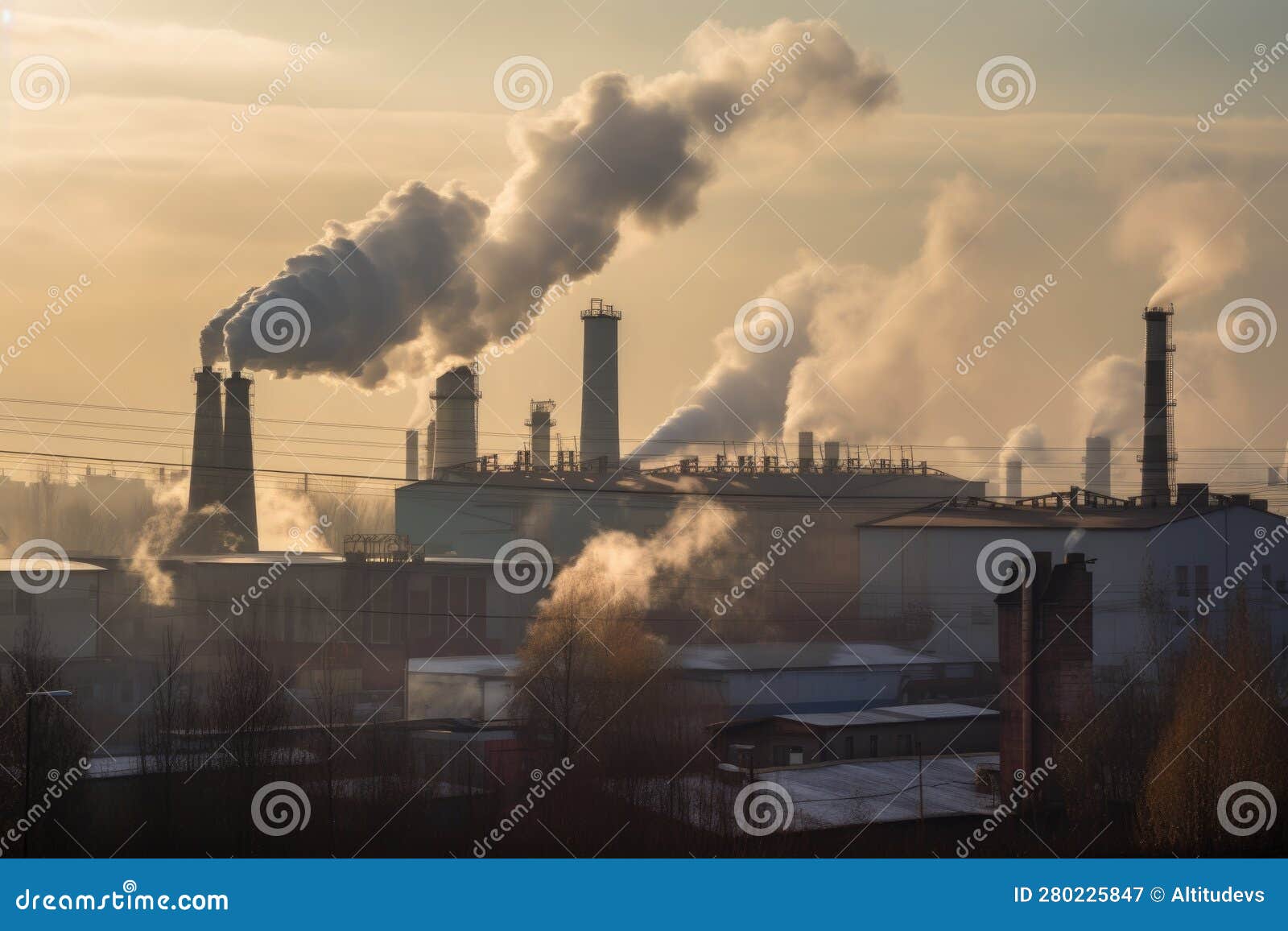 A Factory, with Smoke and Toxic Fumes Billowing from Its Chimneys Stock ...