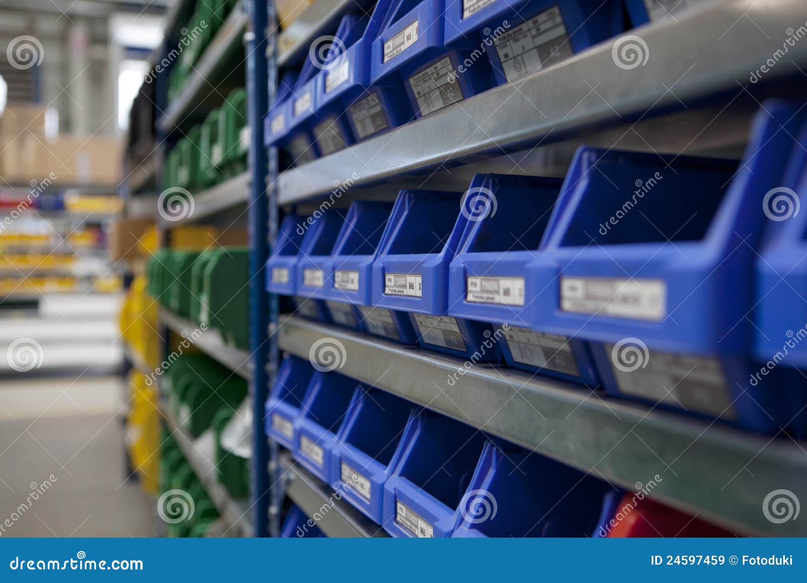 factory stockroom boxes on shel