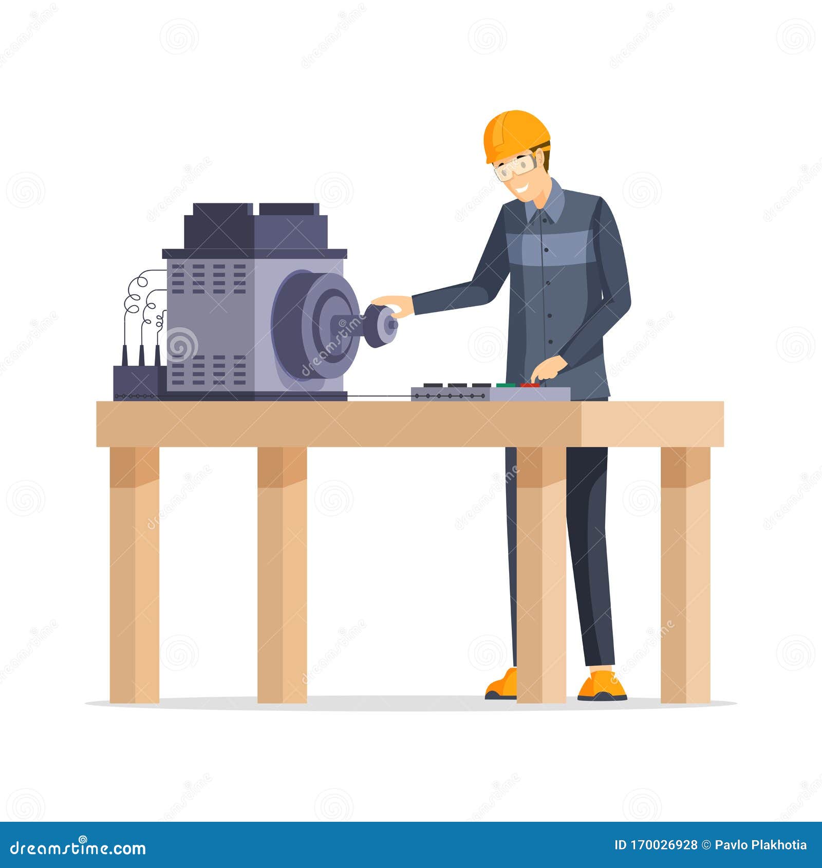 Factory Worker Flat Vector Illustration. Happy Manufacturing Plant Employee Standing Behind Workbench Cartoon Character Stock Vector - Illustration of element, automatic: 170026928 Factory Worker Flat Vector Illustration. Happy Manufacturing Plant Employee Standing Behind Workbench Cartoon Character Stock Vector - Illustration of element, automatic: 170026928