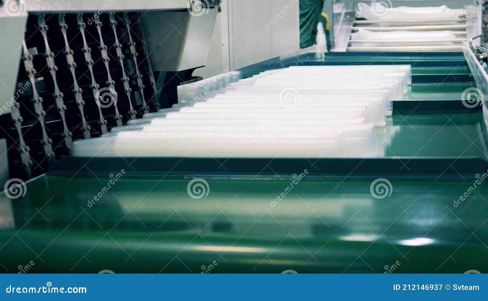 Factory Worker Wrapping Many Plastic Cups Stock Image Image of