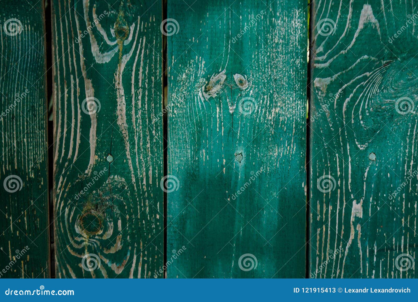 Faded Dark Green Old Wooden Planking Background With Cracks