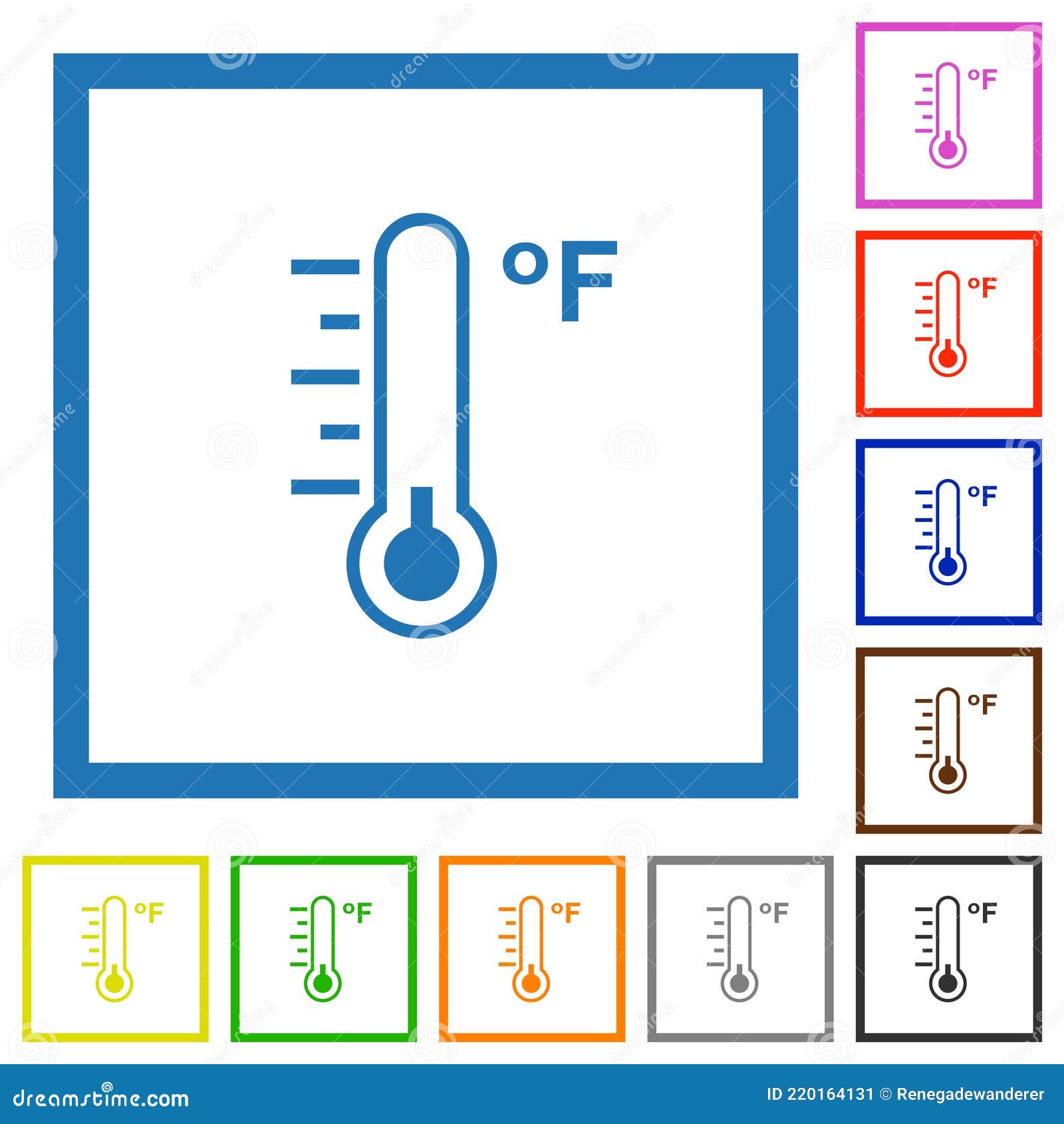 Fahrenheit Thermometer Cold Temperature Flat Framed Icons Stock Vector