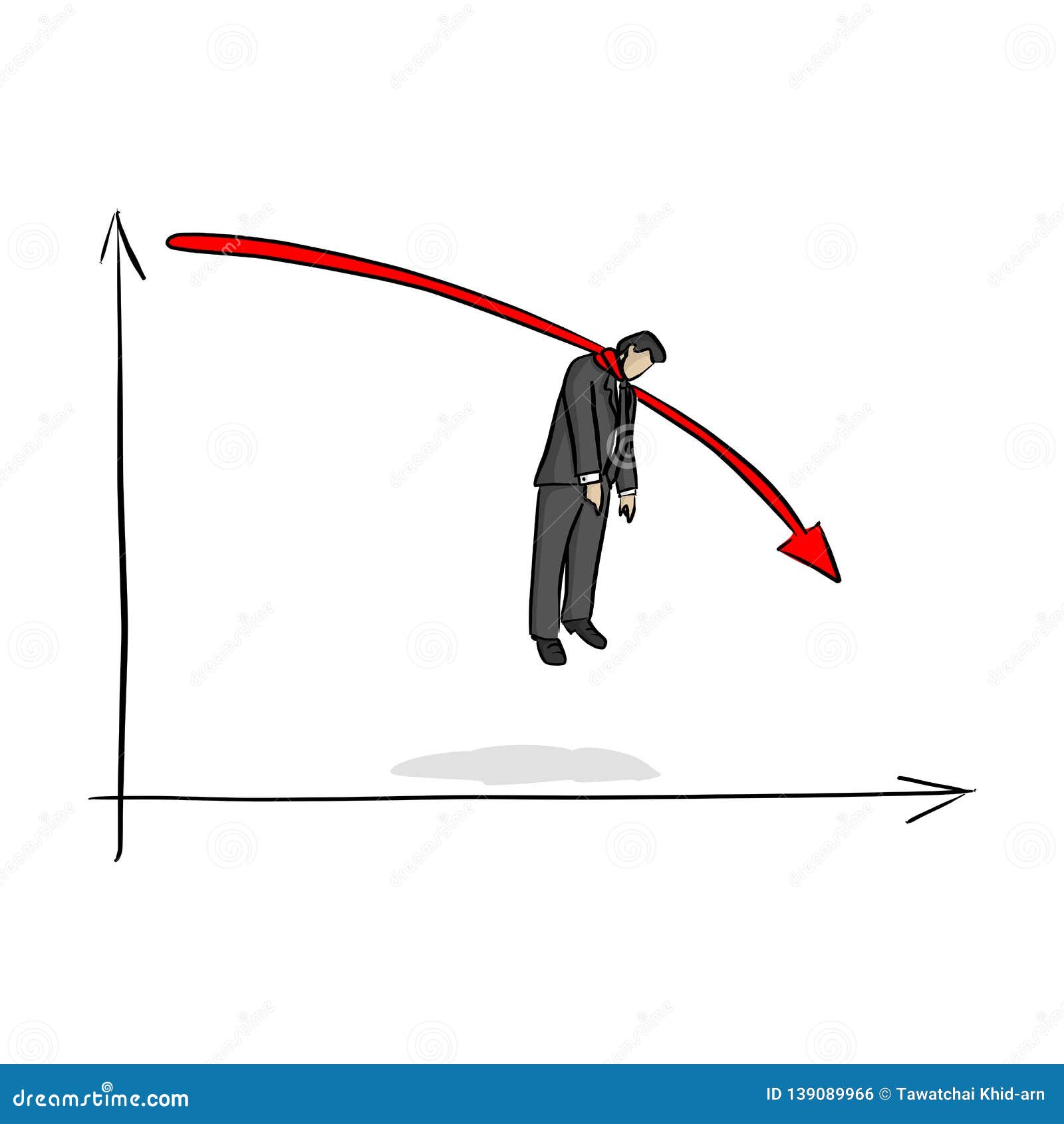 Fail Businessman Hanging On Red Graph Going Down Vector