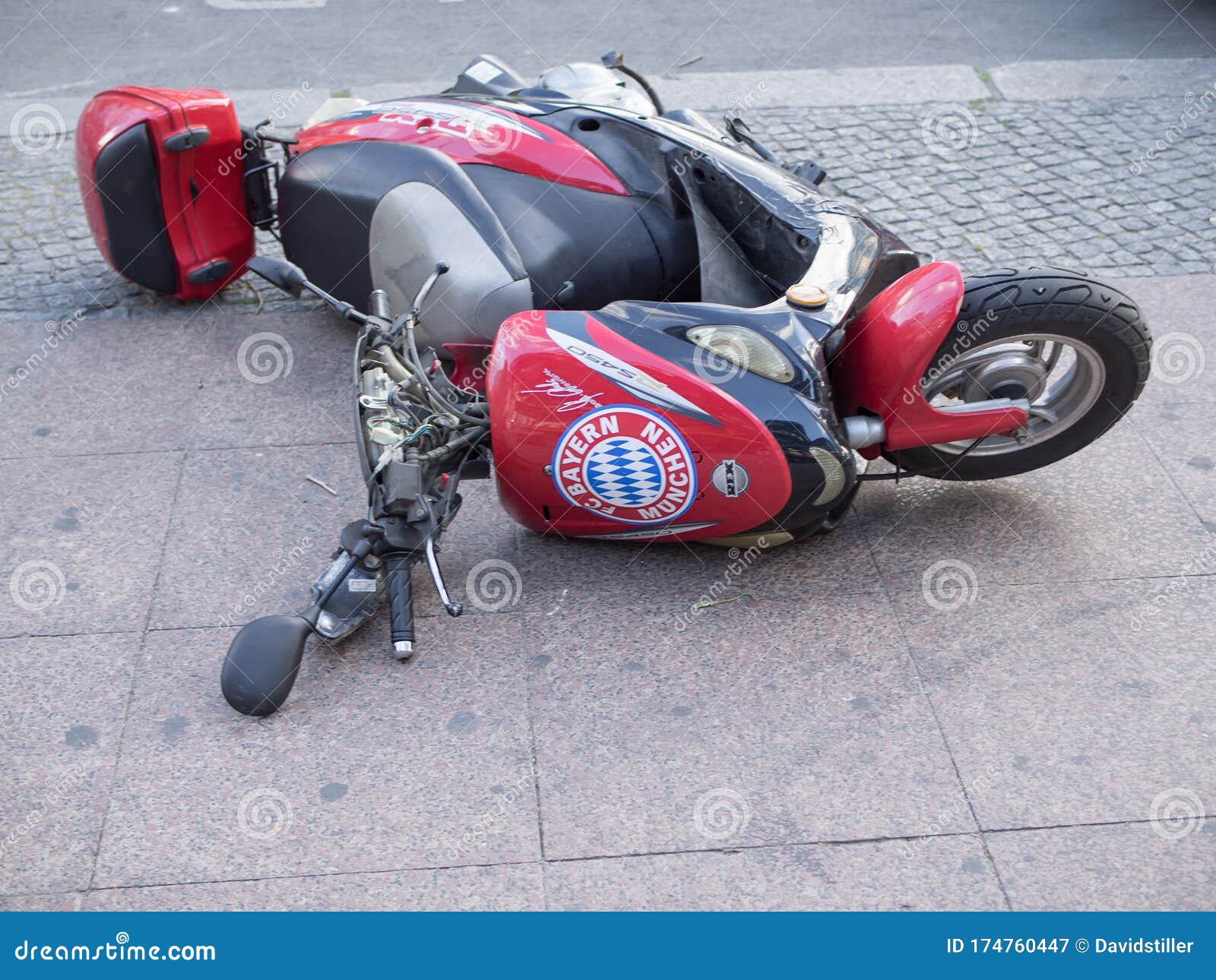 Failure: Bayern Munich Motorcycle Fallen Down, German Soccer Concept Editorial Photography