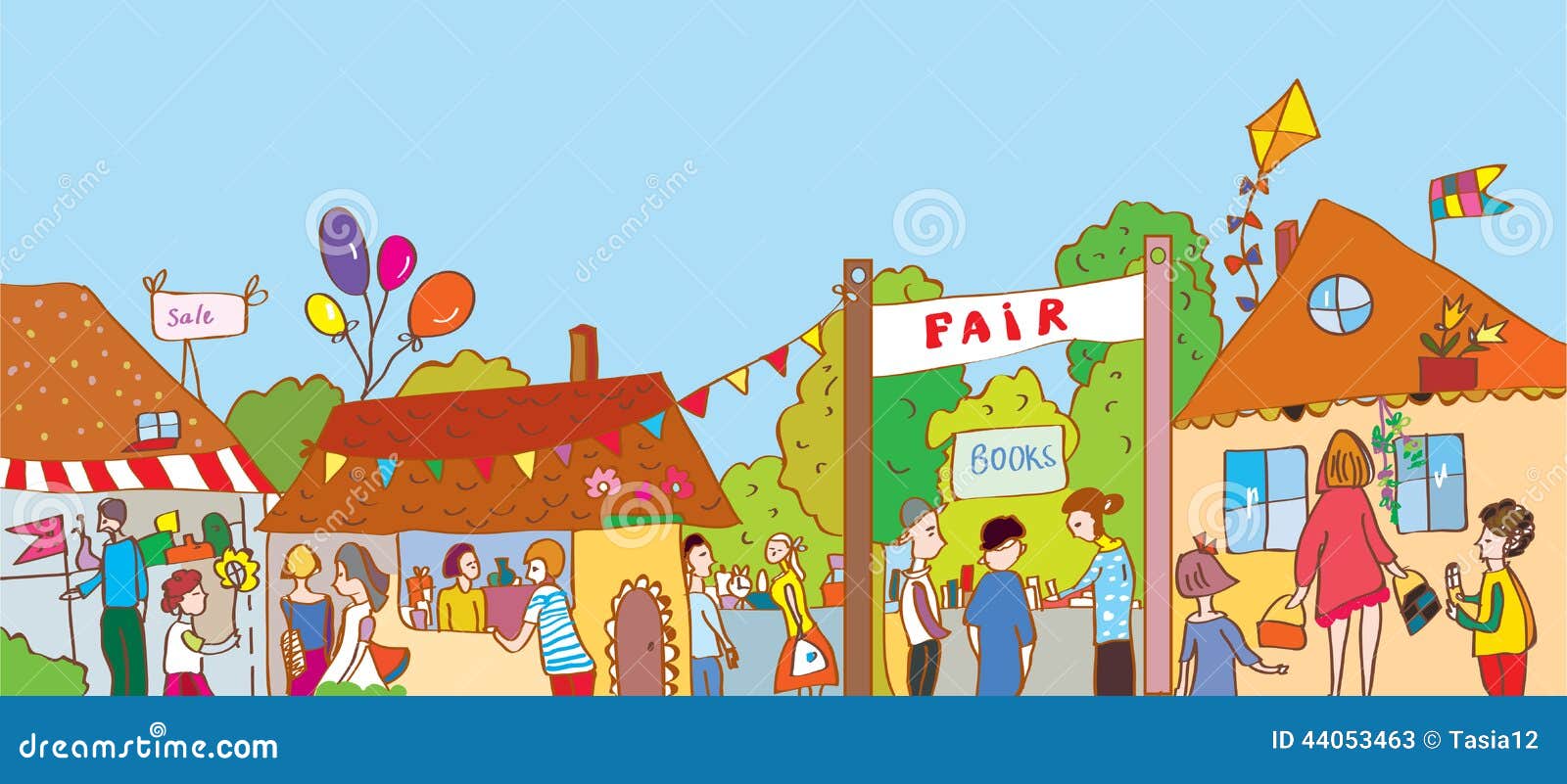 Fair Holiday at the Town Illustration with Many People Stock Vector