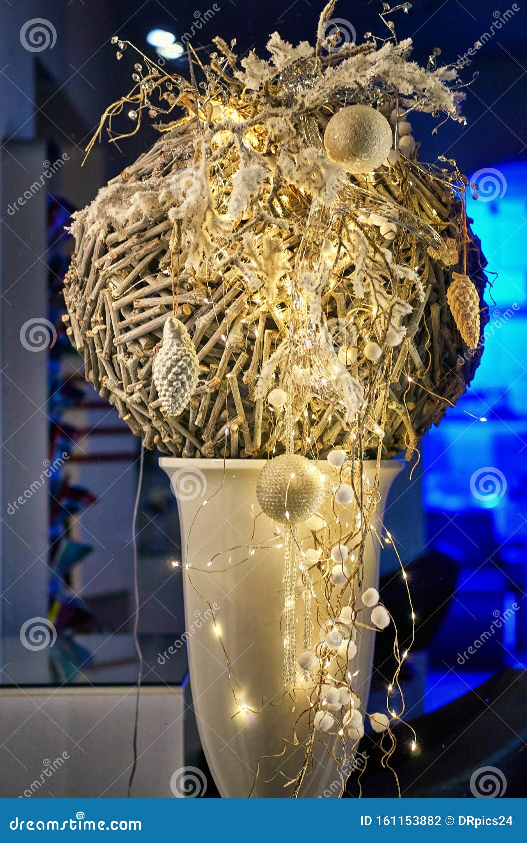 Fairy Lights and Christmas Decoration in a Vase Stock Photo Image of