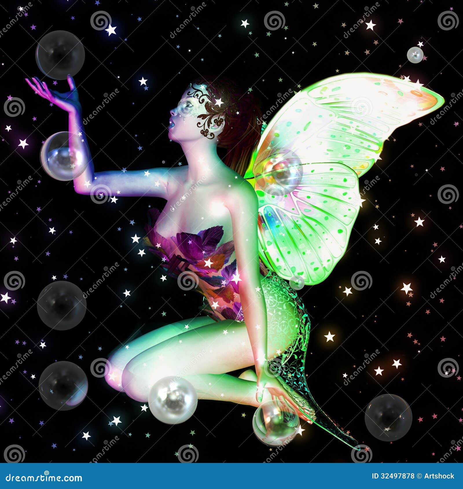 Fairy with soap bubbles stock illustration. Illustration of complexion