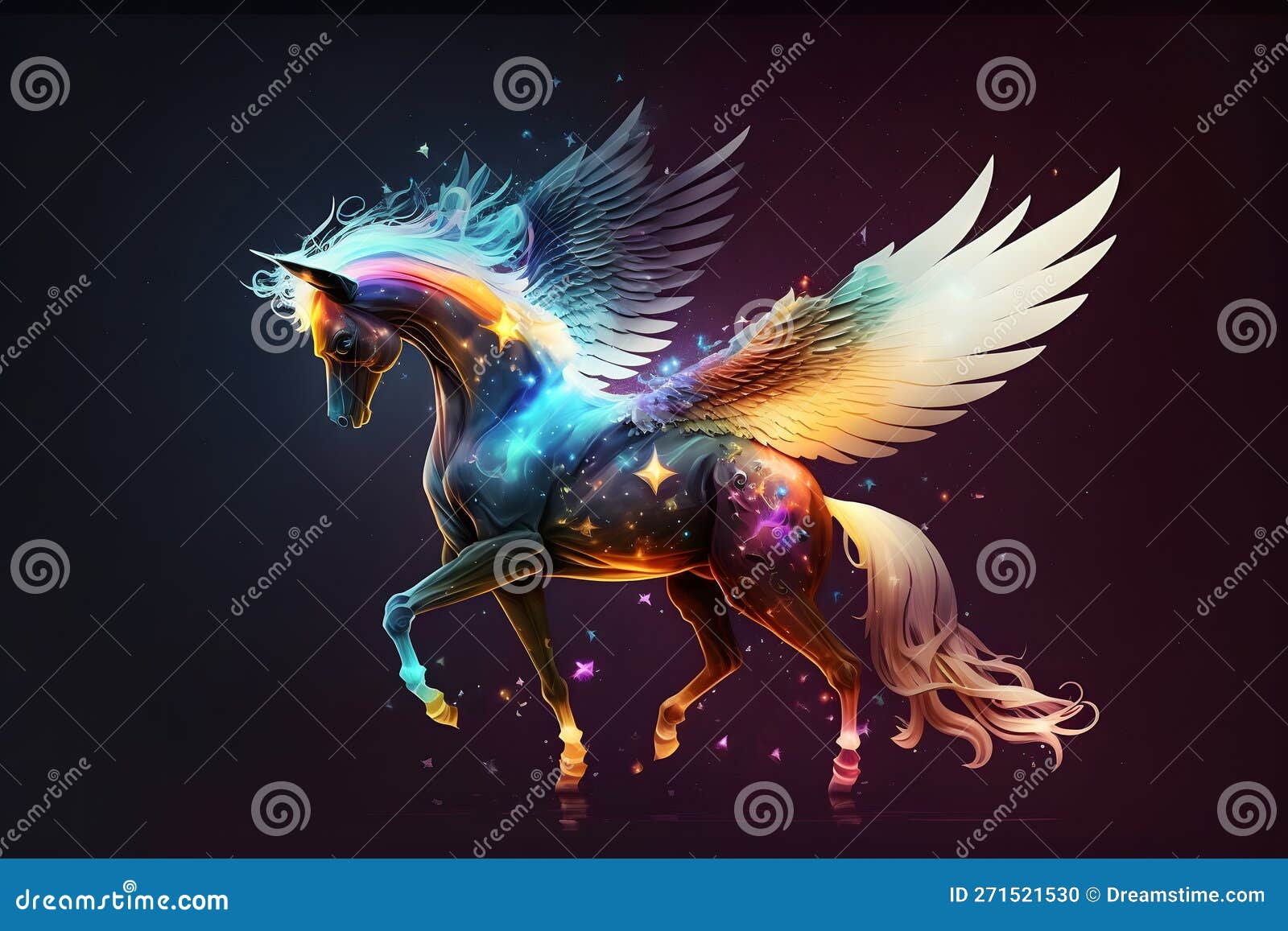 Fairy Space Winged Horse Pegasus. Neural Network AI Generated Stock