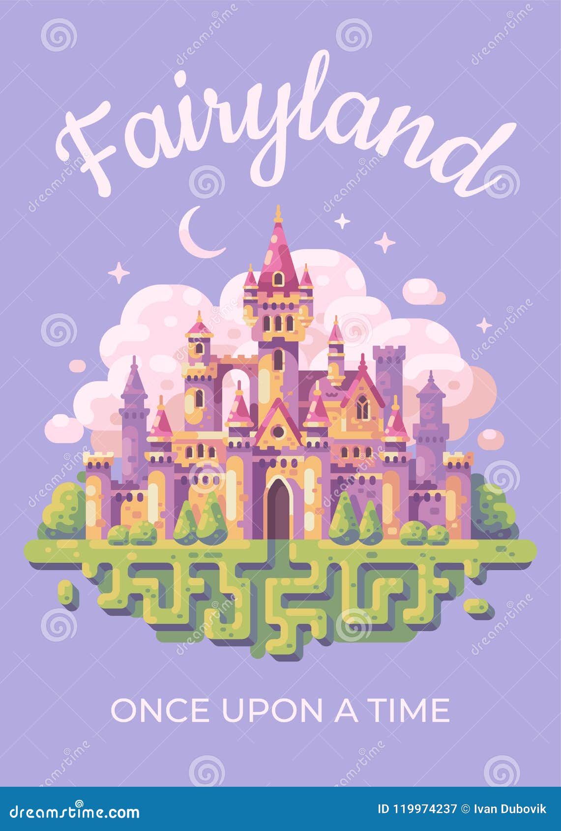 fairy tale castle flat  poster. fairyland kid book cover
