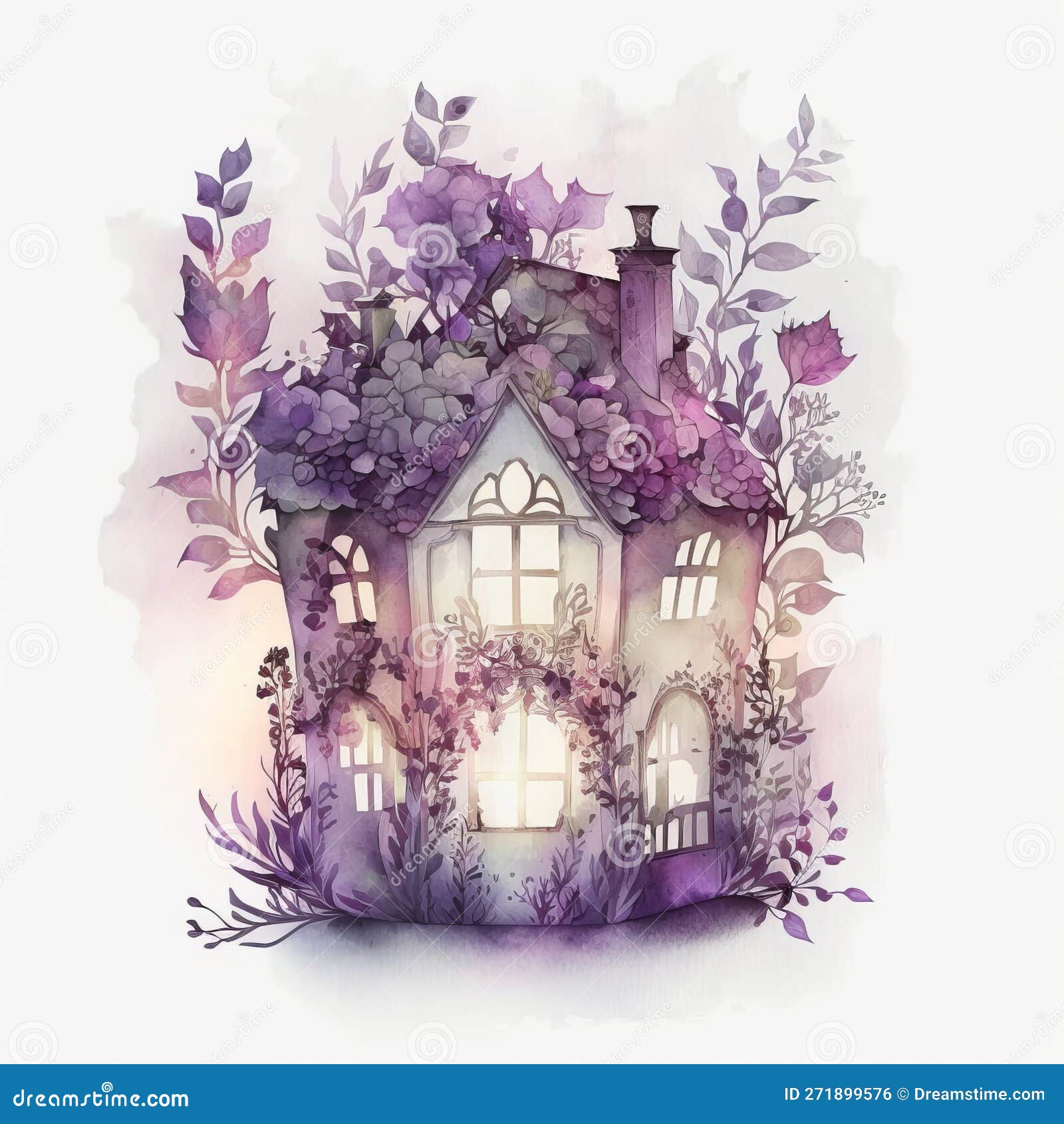 Fairy Tale House Drawing Watercolor Generative AI Stock Illustration