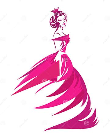 Fairy Tale Princess Wearing Long Pink Gown Vector Portrait Stock Vector ...