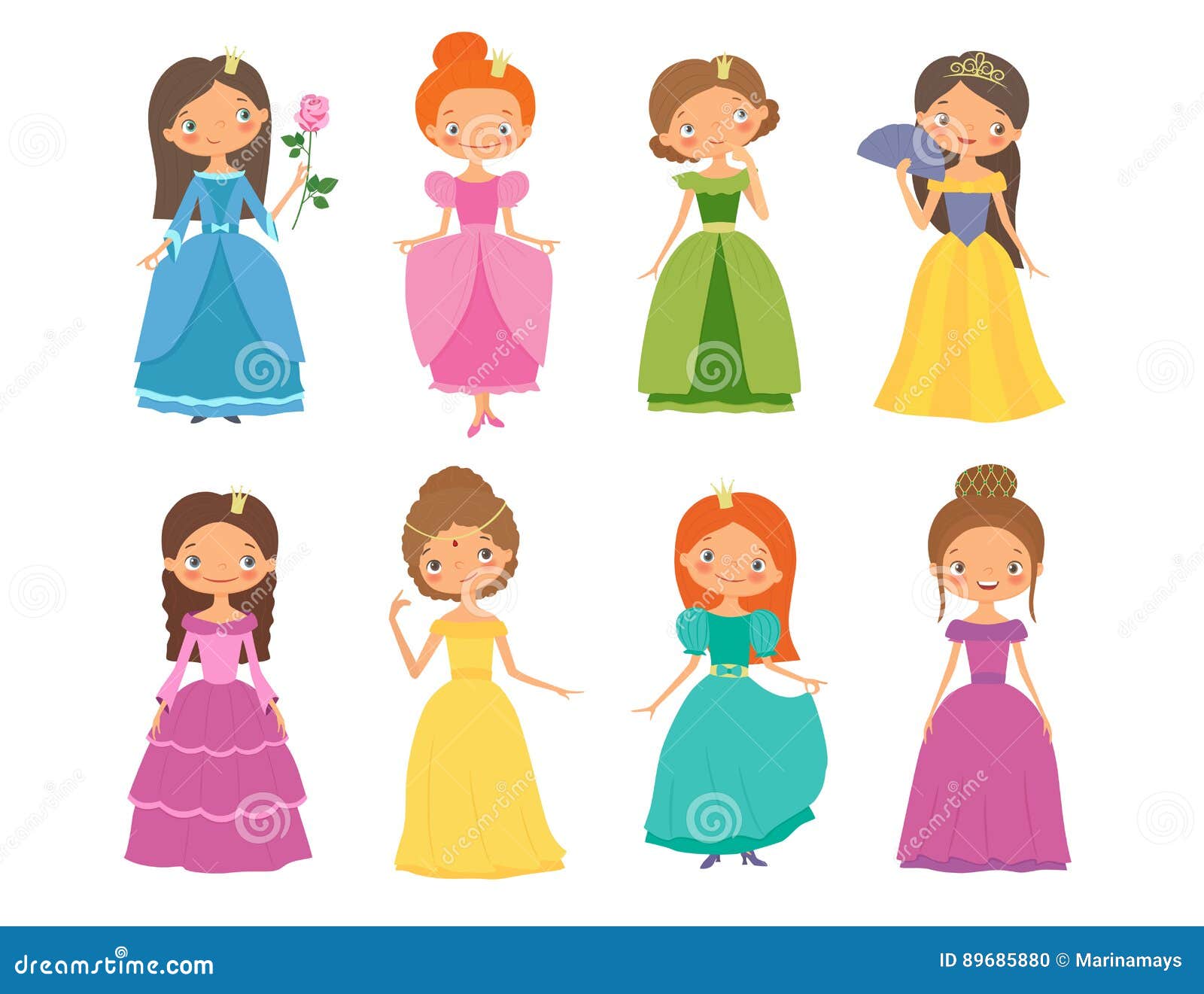 Fairy Tale. Set of Beautiful Princesses Stock Vector - Illustration of