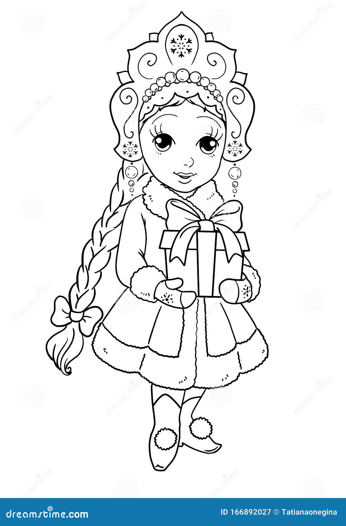 Fairy Tale Snow Princess Holding a New Year Gift Coloring Stock ...