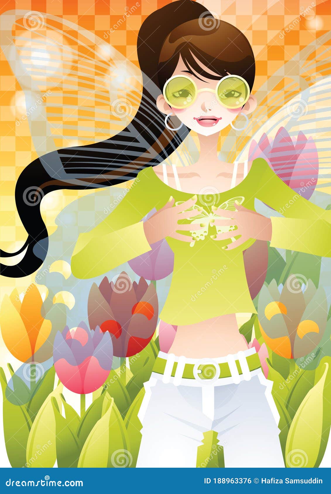 Fairy Wearing Glasses. Vector Illustration Decorative Design Stock