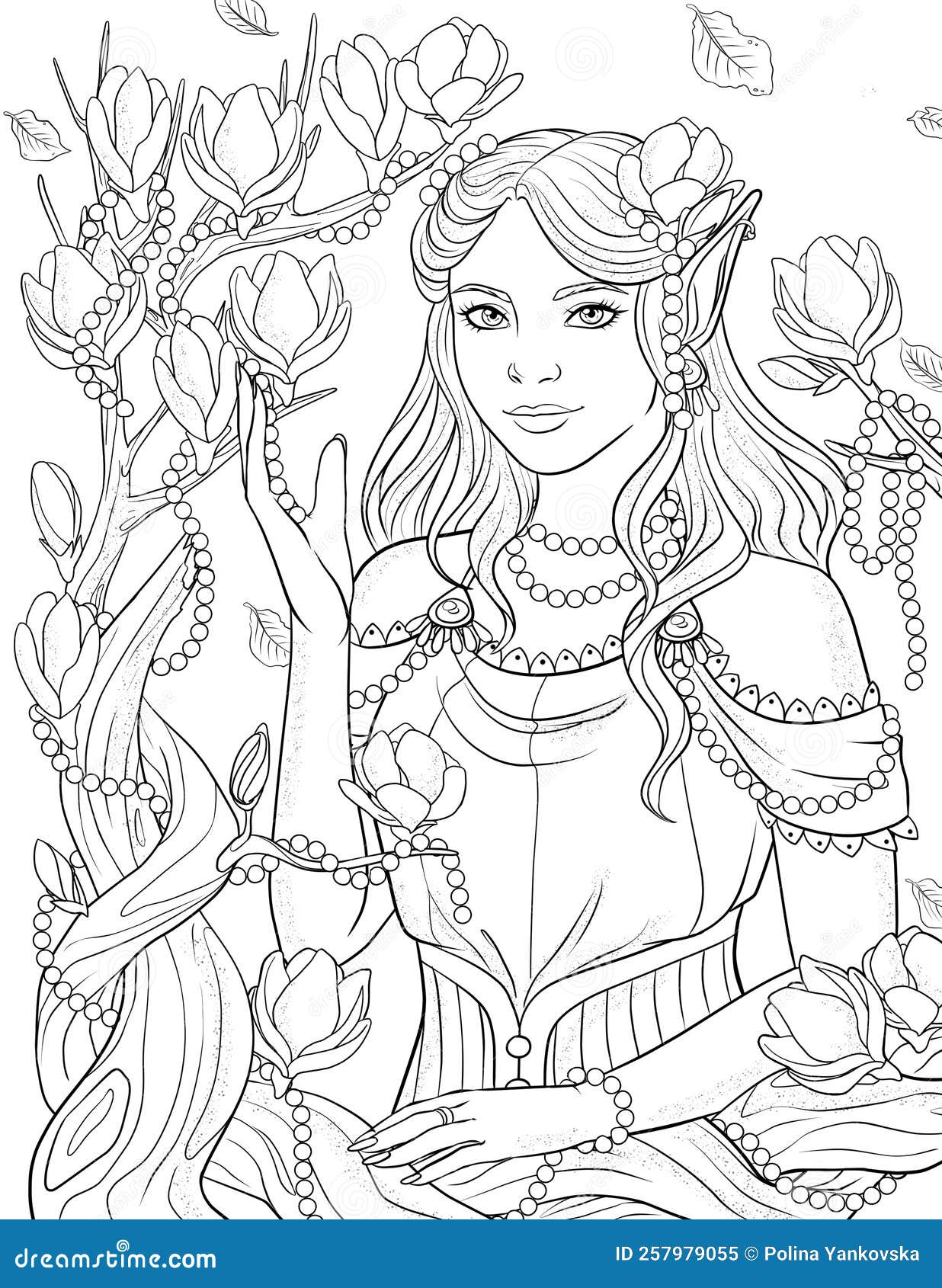 Fairyland Beauties Coloring Page for Adult Stock Illustration ...