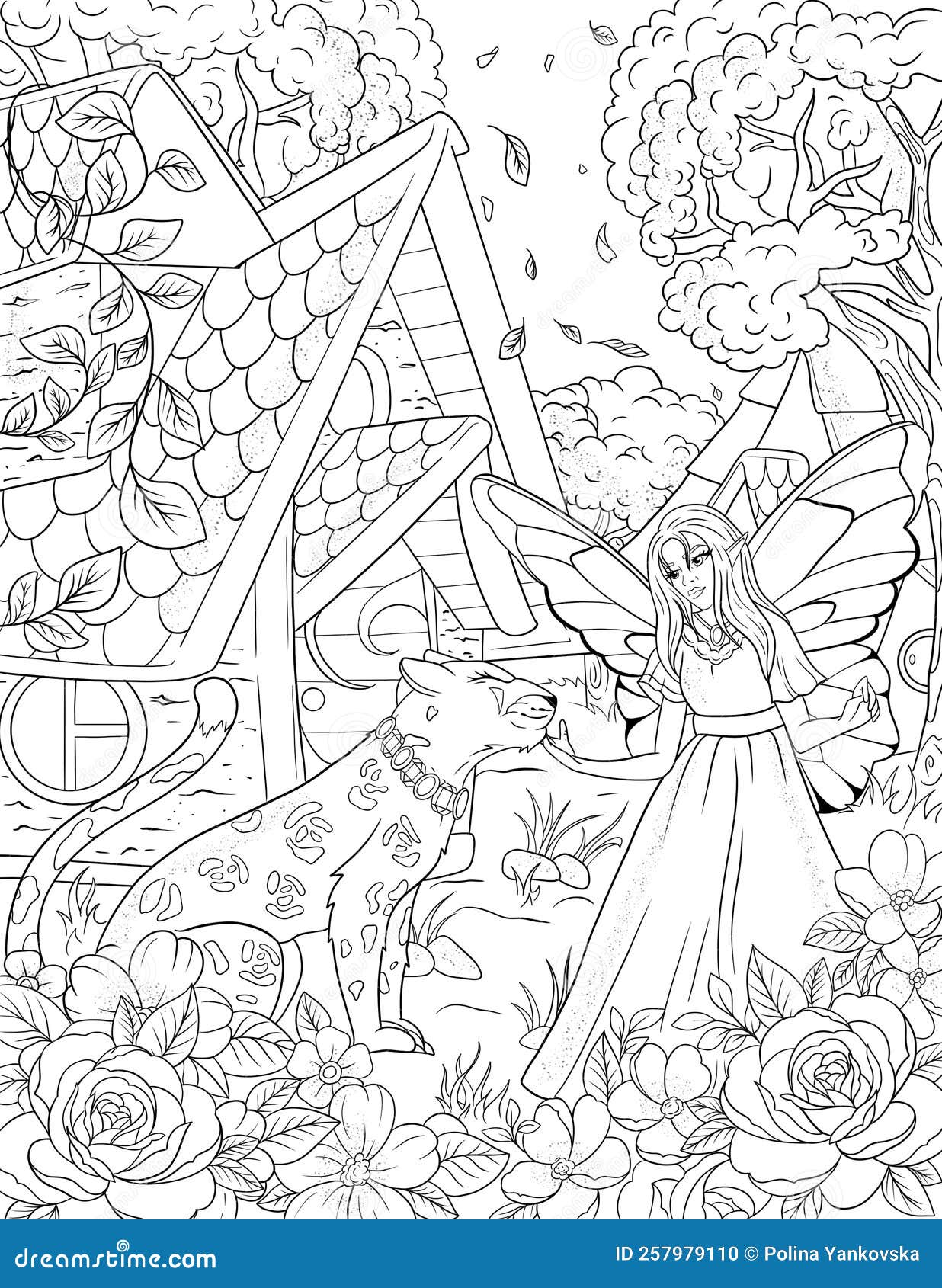 Fairyland Beauties Coloring Page for Adult Stock Illustration ...
