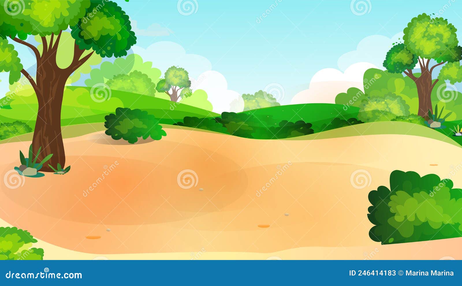 Fairytale Background with Green Meadow. Forest Country. Cartoon, Childish Illustration. Trees and Sandy Path. Fairy Stock Vector - Illustration of garden, green: 246414183 Fairytale Background with Green Meadow. Forest Country. Cartoon, Childish Illustration. Trees and Sandy Path. Fairy Stock Vector - Illustration of garden, green: 246414183