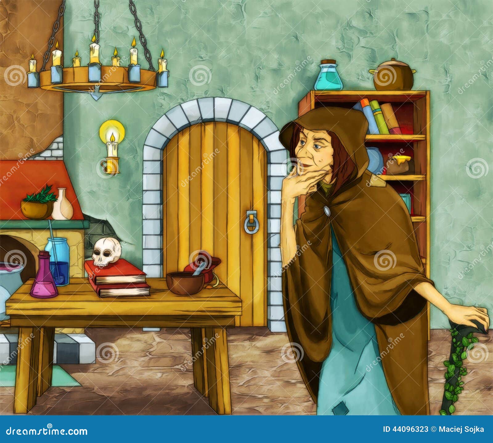 Fairytale Cartoon Character - Old Witch In The Old Room Stock Illustration - Image ...1300 x 1186