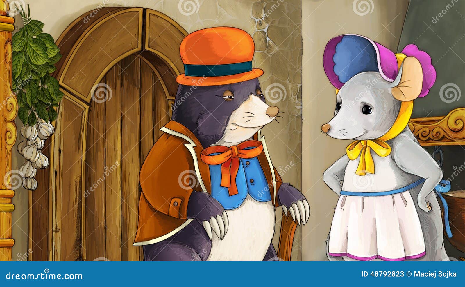 Fairytale Cartoon Scene with Dressed Mole and a Mouse Stock Illustration -  Illustration of anime, manga: 48792823