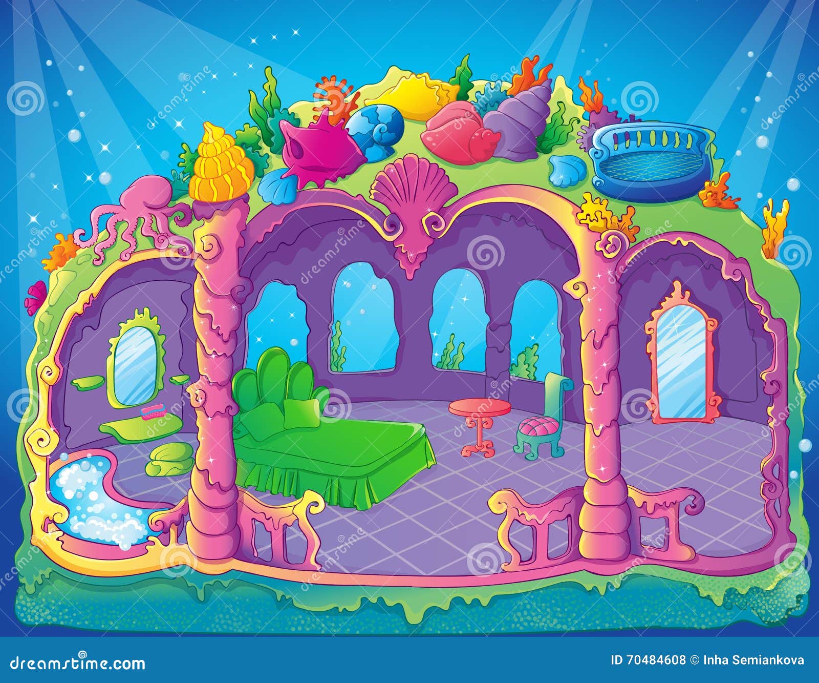 Fairytale Luxury Mermaid Bedroom Stock Vector Illustration