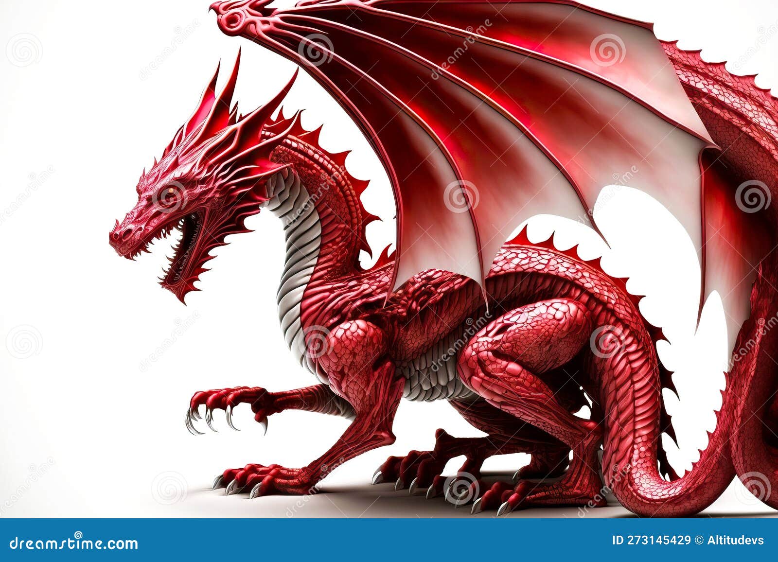 Fairytale Red Dragons Stands on Its Paws Isolated on White Background