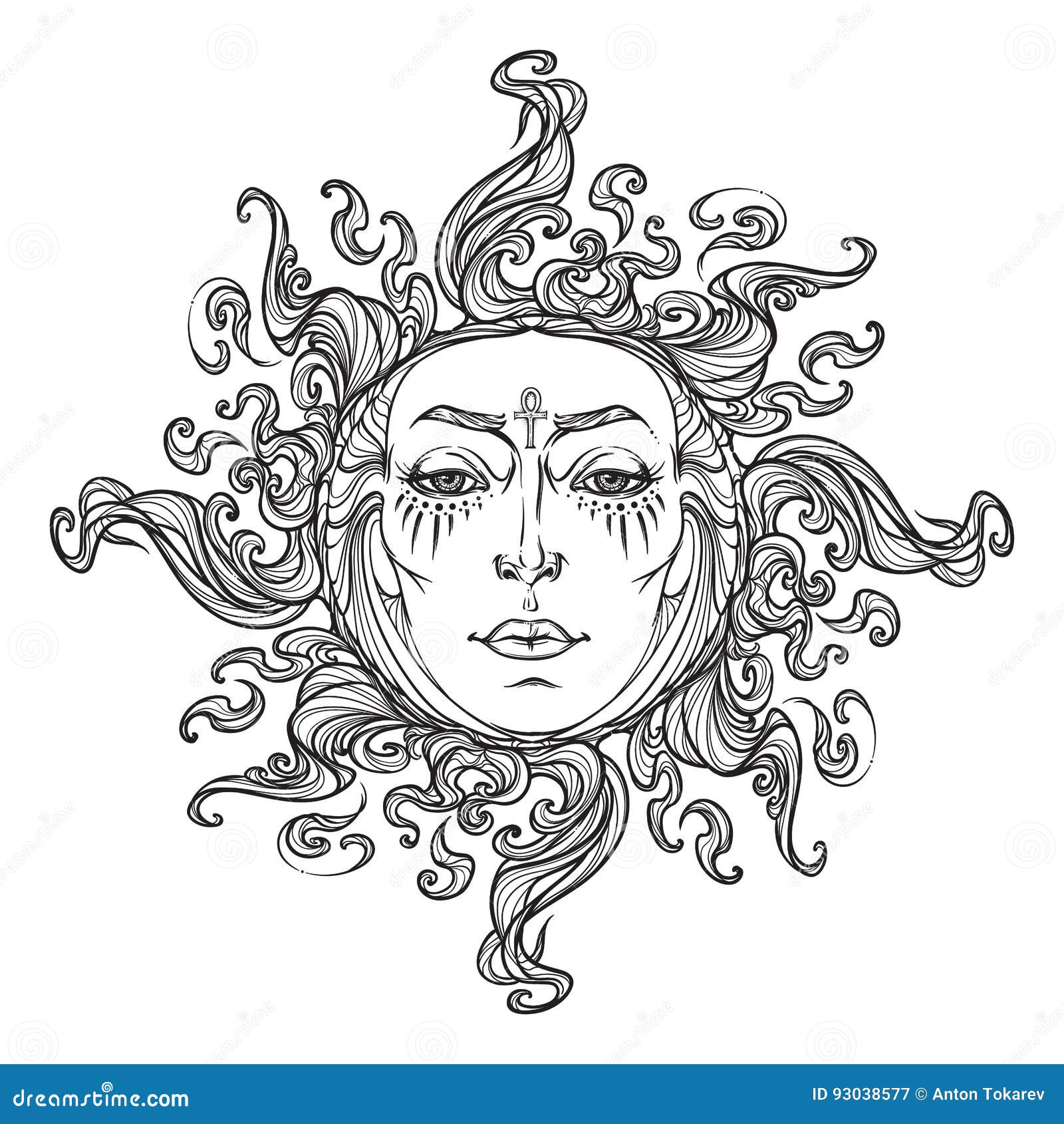 Fairytale Style Hand Drawn Sun with a Human Faces. Stock Vector ...