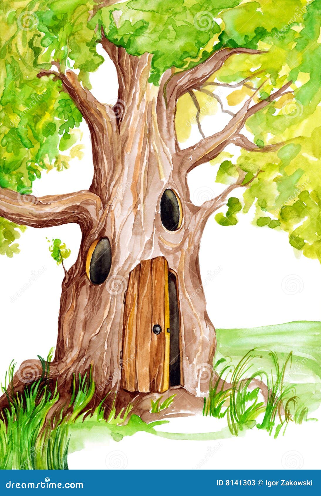 Flower fairy sitting in trunk tree house Vector Image