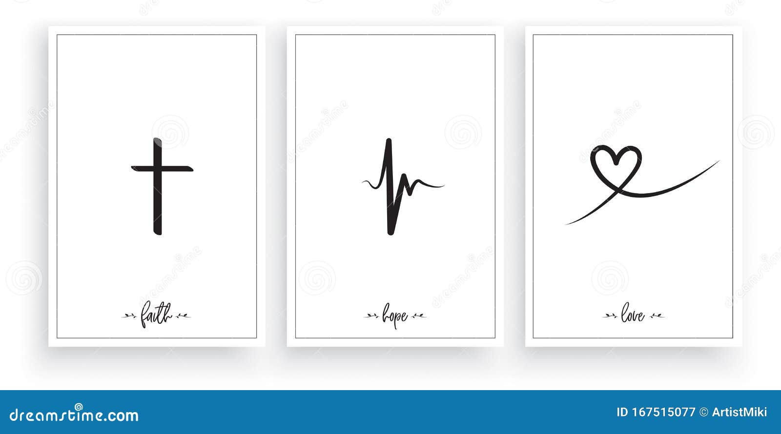 faith, hope, love, . wording , lettering. minimalist three pieces poster . scandinavian art 