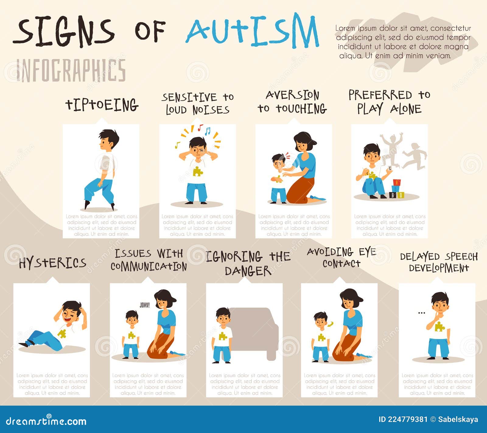 Autism Sinais Adiantados Da Síndrome Do Autismo Nas Crianças Illus Do Vetor  Ilustração do Vetor - Ilustração de conceito, conceptual: 125807450