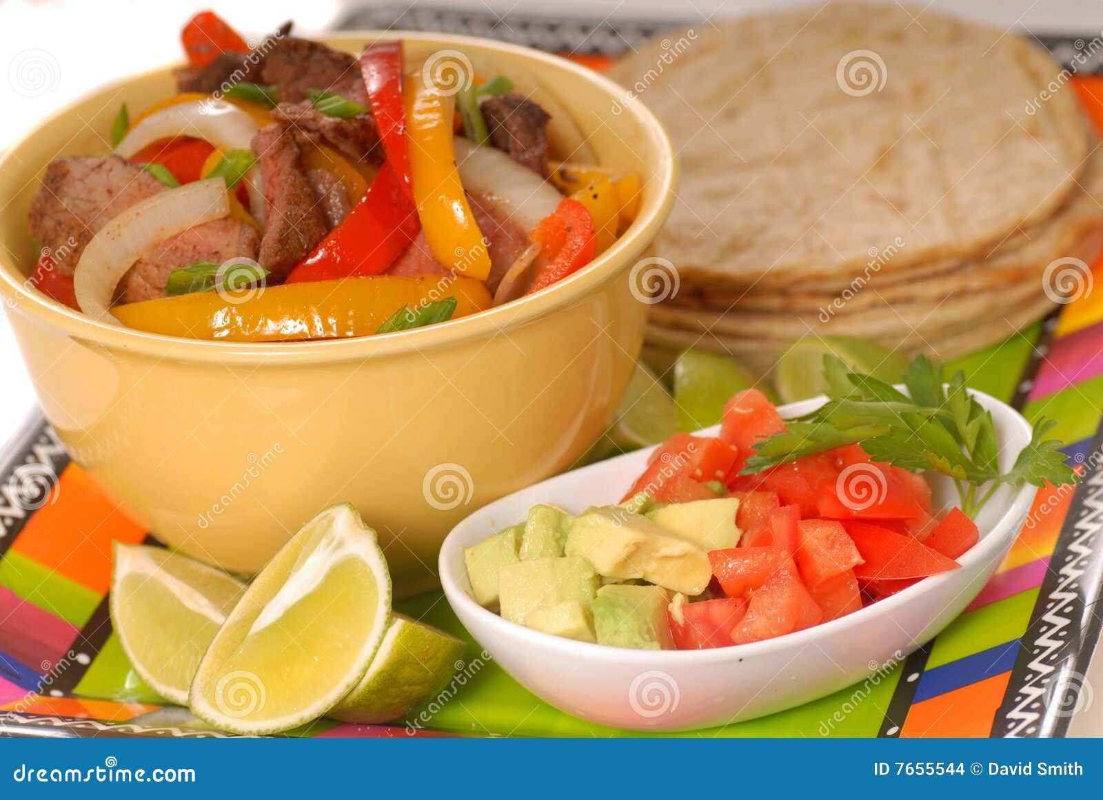 Fajitas with condiments stock photo. Image of onion, dinner 7655544