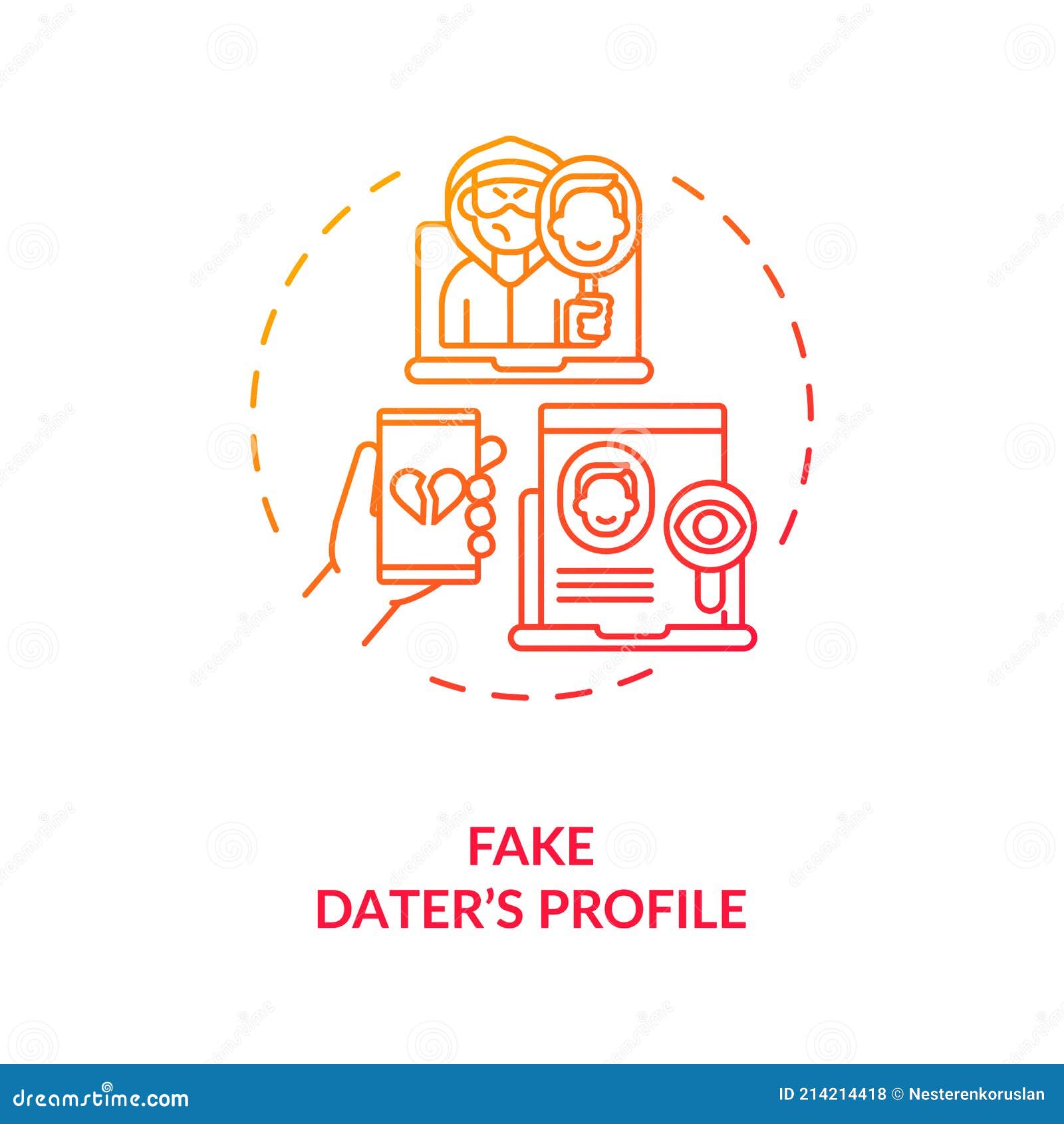 Fake Dater Profile on Dating Website Concept Icon. Stock Vector ...