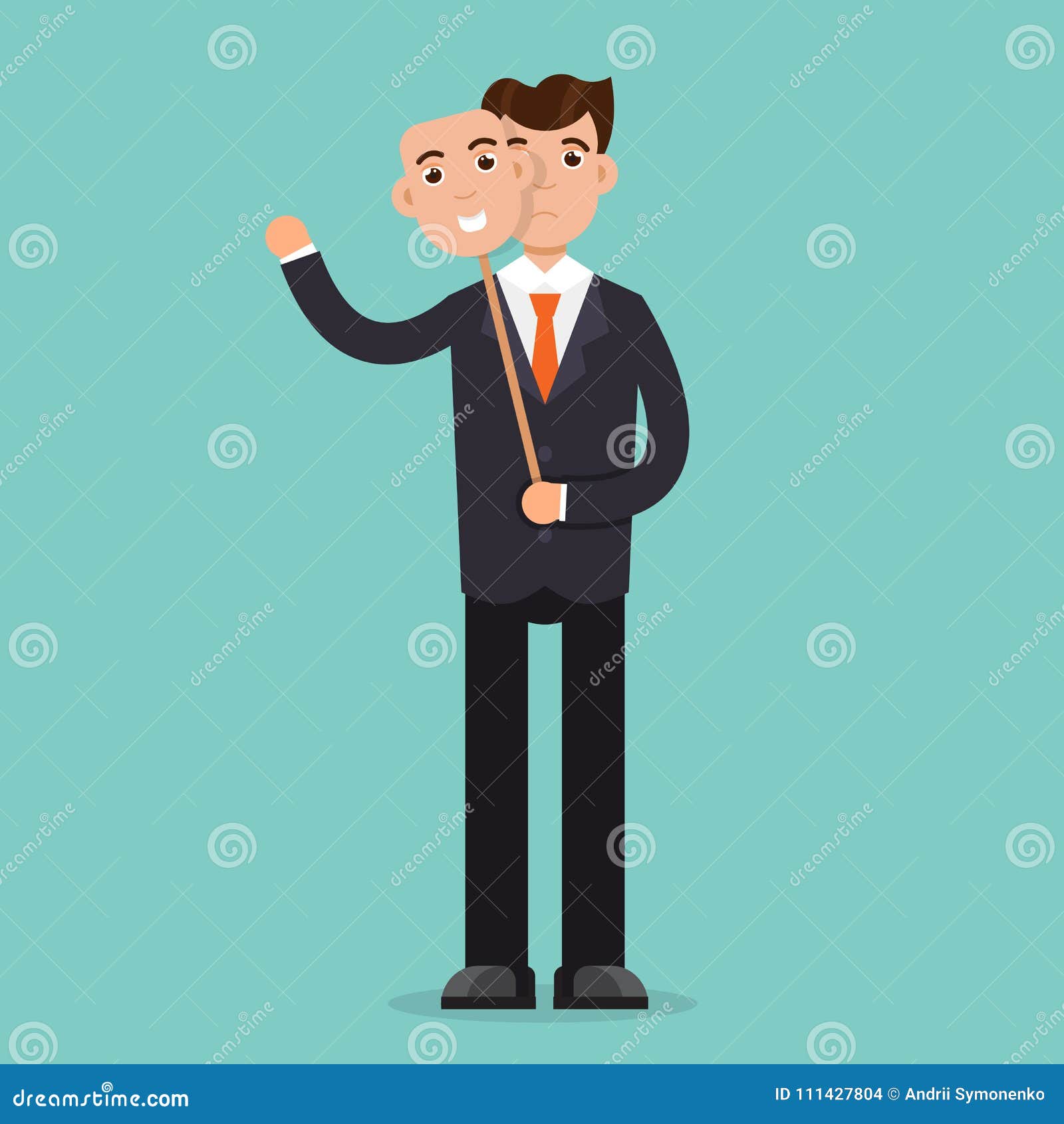 Fake Emotion Concept. Hide Under Smile Mask Real Sad Face Stock Vector