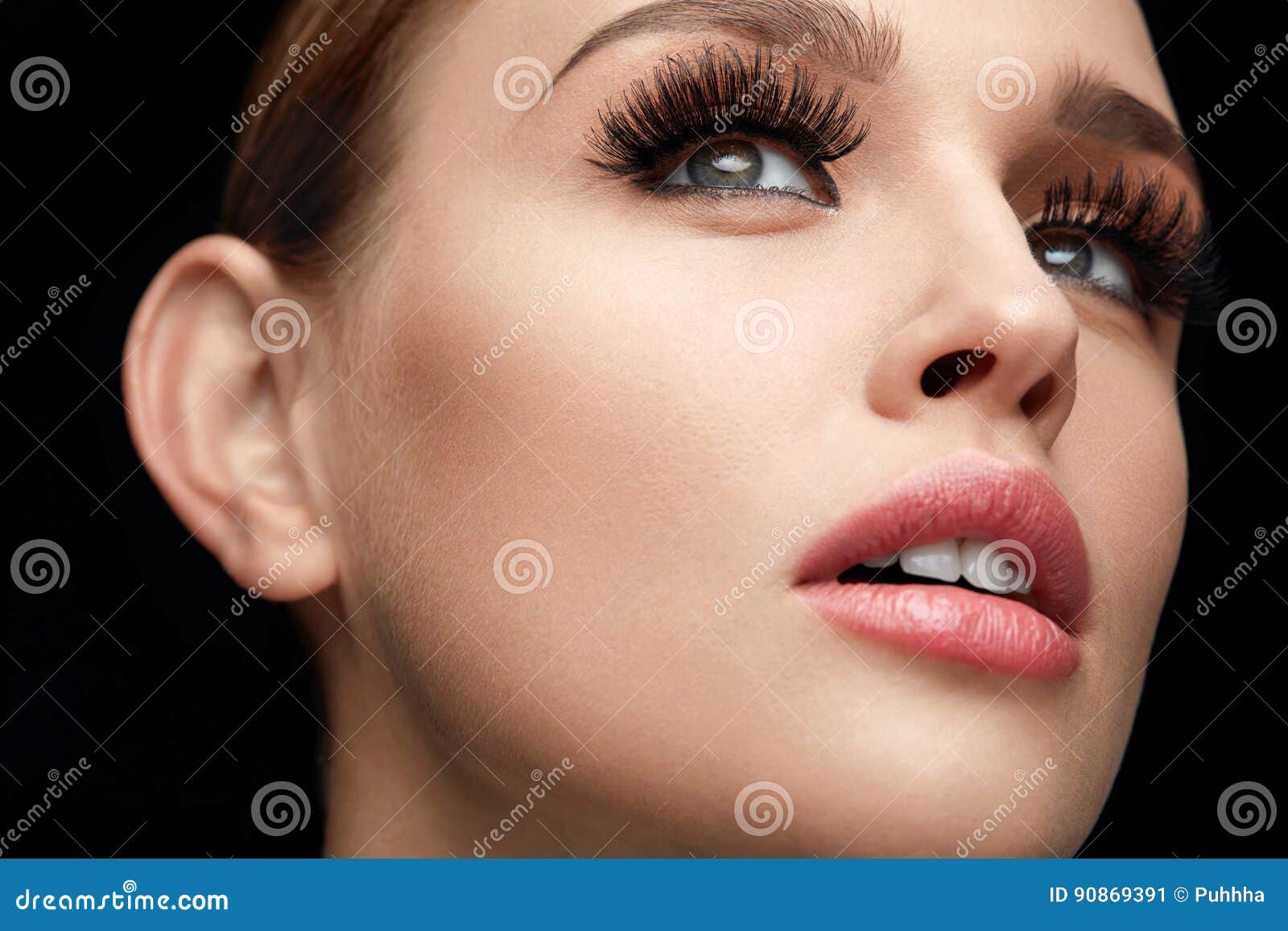 fake eyelashes. beautiful woman with makeup and beauty face