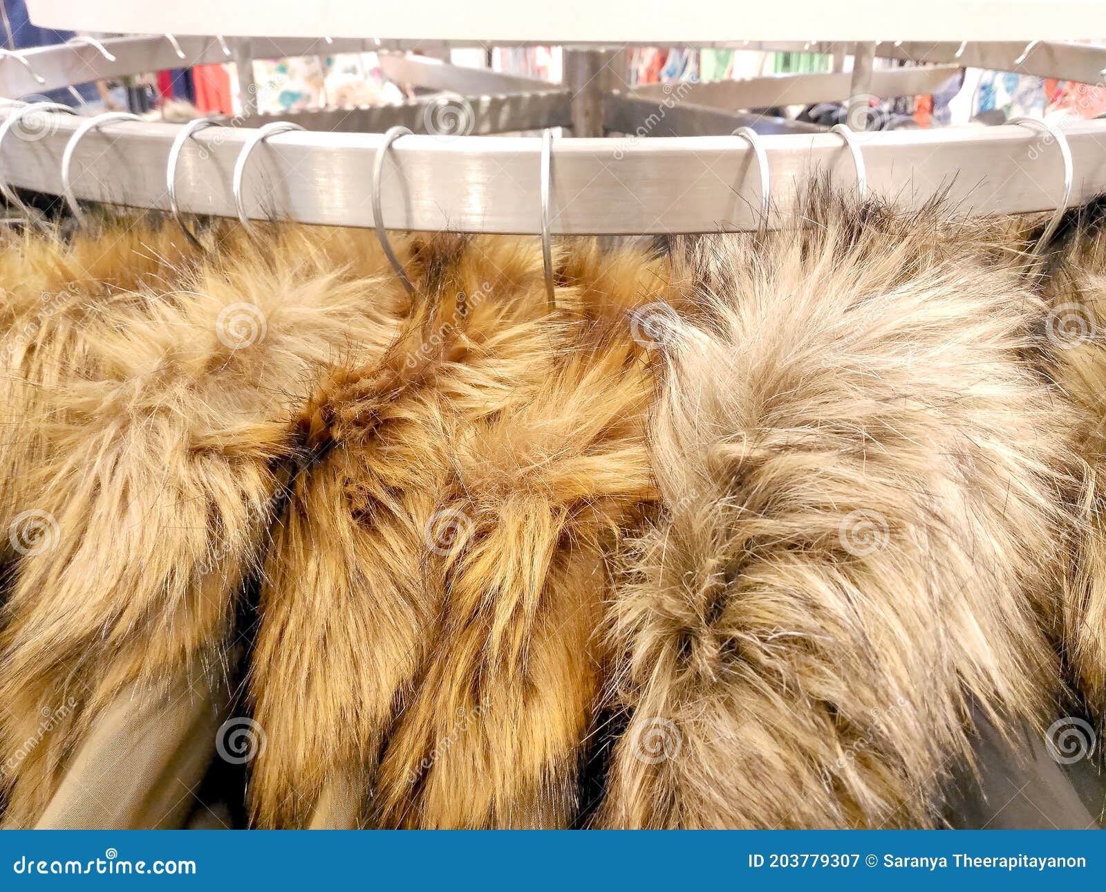 Fake Fur Coats Hanging on Clothes Rack Stock Image - Image of design ...