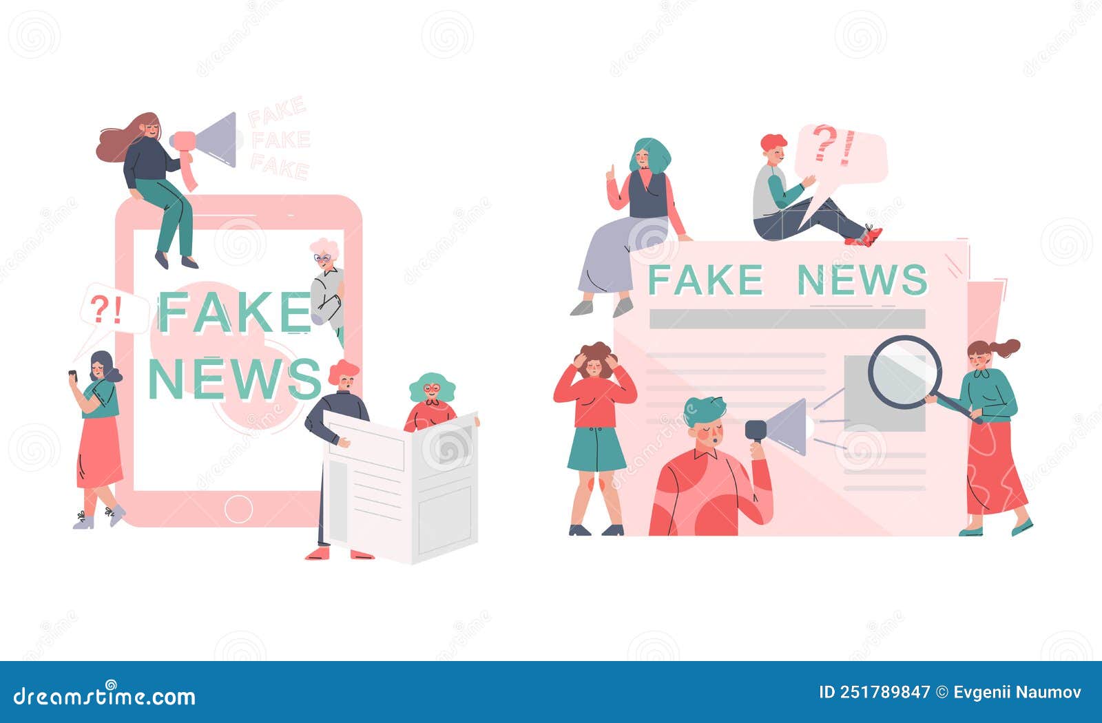 Fake News and Propaganda in Media. Tiny People Reading Newspaper and ...