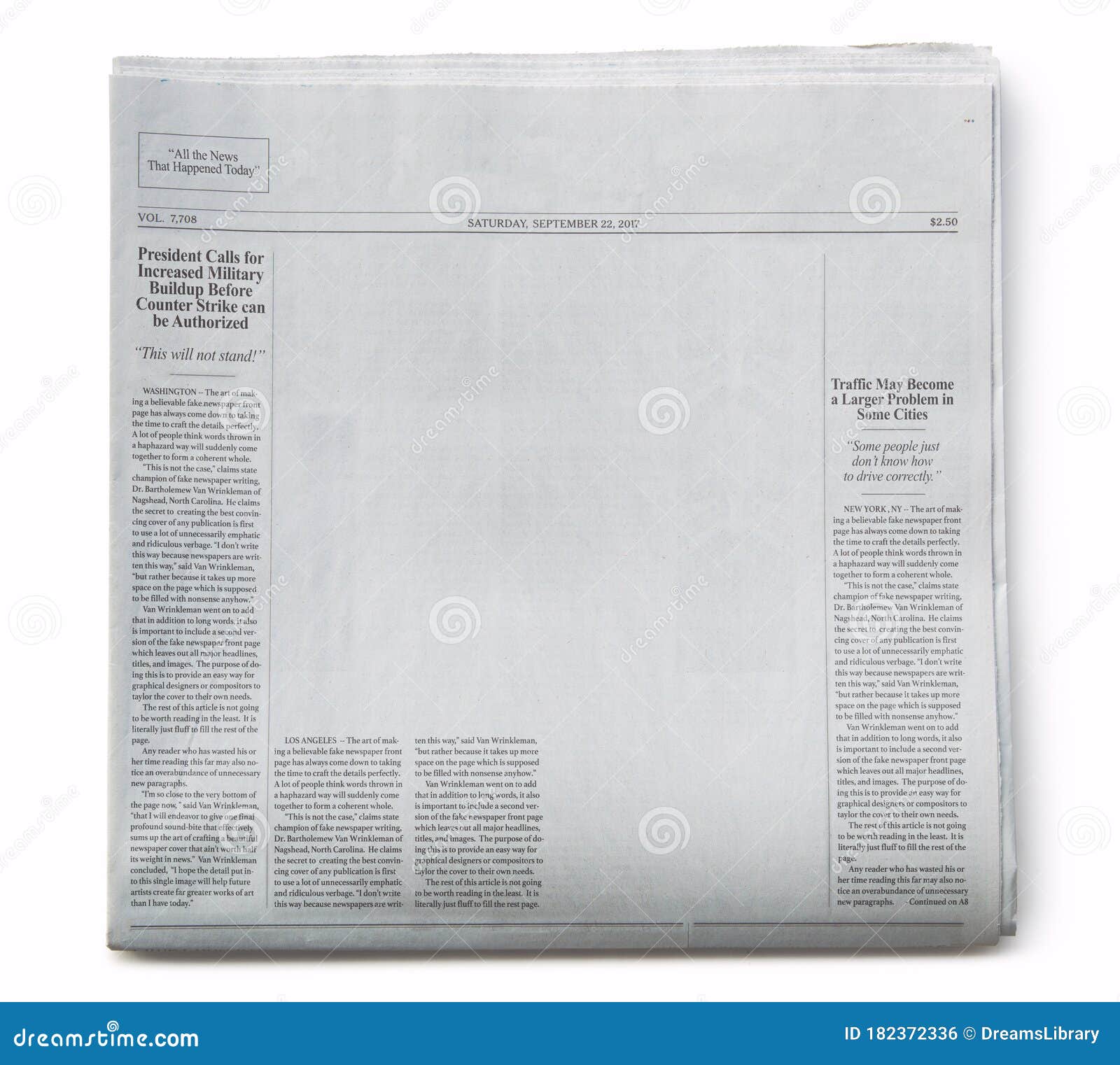 fake newspaper front page partially blank