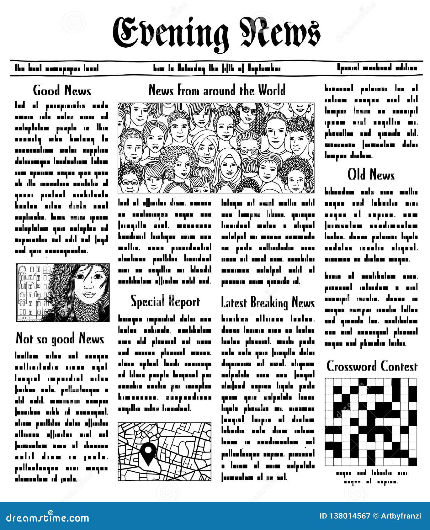 fake newspaper with unreadable text