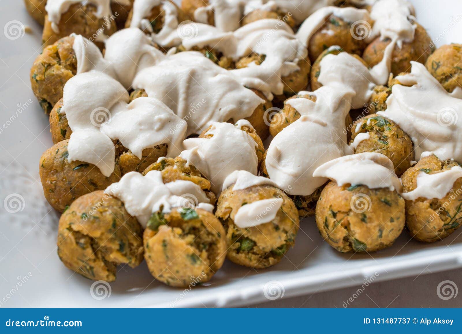 Falafel Balls with Hummus Sauce in Rectangular Plate. Stock Image